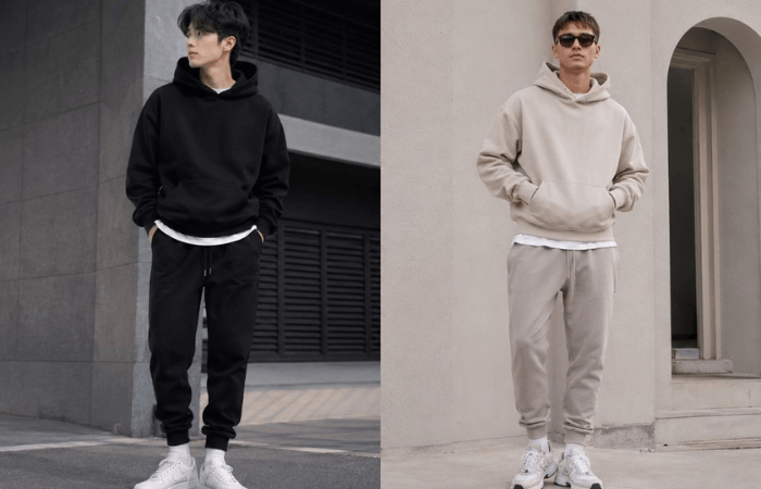 Phối outfit áo hoodie với quần jogger theo phong cách sporty năng động